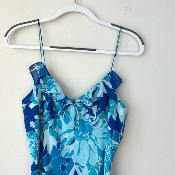 Express Y2k Blue Floral Ruffle Midi Dress - Picture 2 of 5